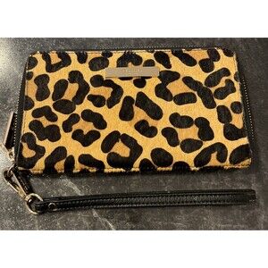 DUNE London Women's Wallet Wrist-let Clutch Leopard Calf Hair Black Leather Gold